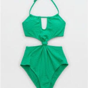 Aerie Teal Textured One-Piece Swimsuit